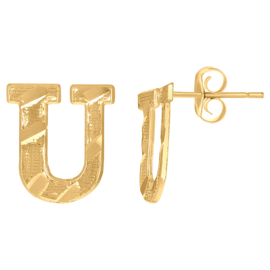 10Kt Gold Initial Letter Earrings "U"