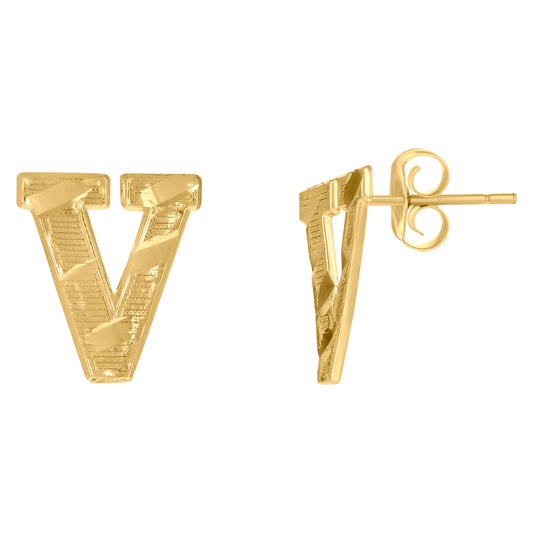 10Kt Gold Initial Letter Earrings "V"
