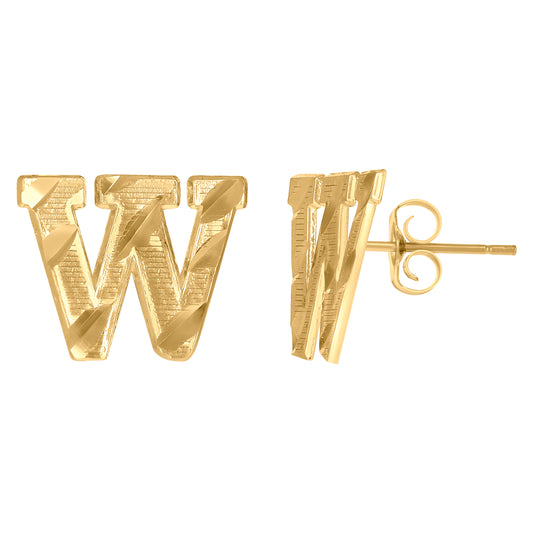 10Kt Gold Initial Letter Earrings "W"