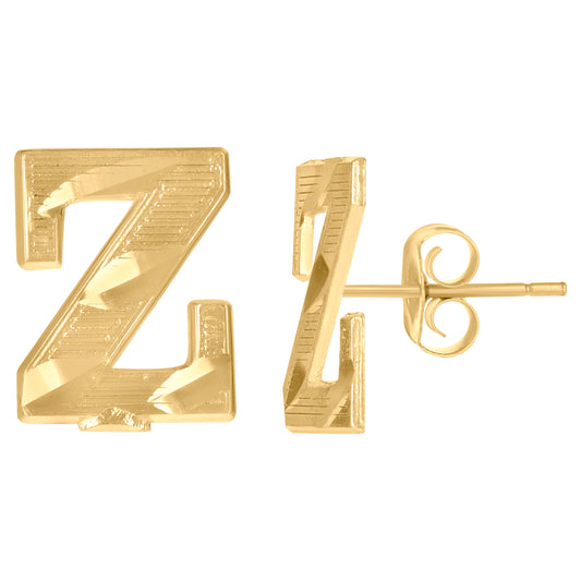 10Kt Gold Initial Letter Earrings "Z"