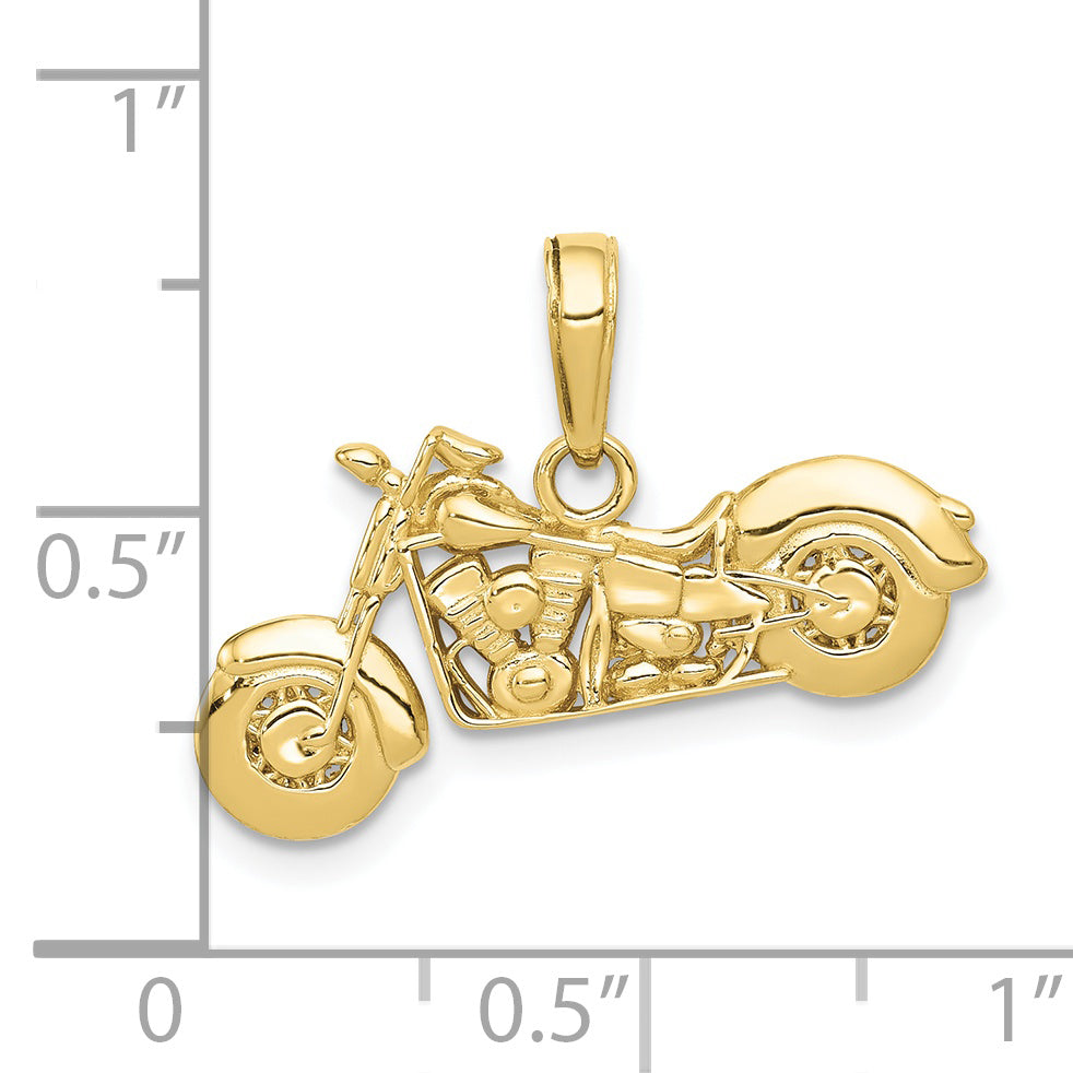 10K Gold Polished Textured 3-D Motorcycle Pendant