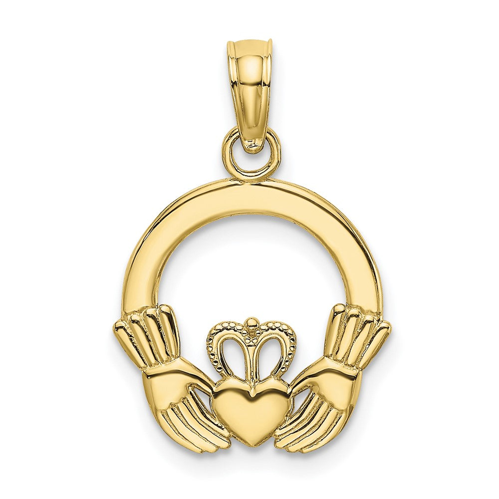 10K Polished Textured Round Claddagh Charm