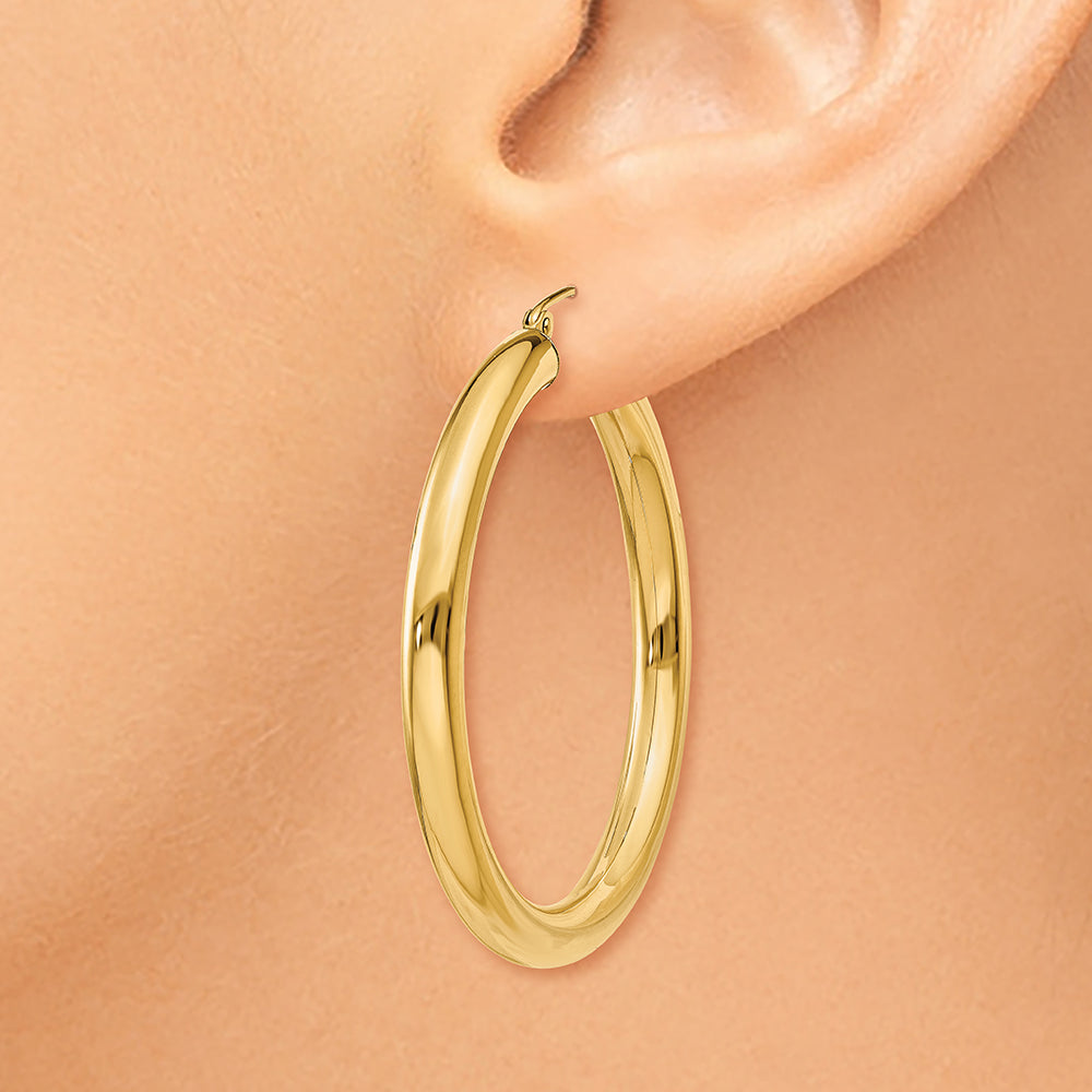 10K Polished 4mm Tube Hoop Earrings