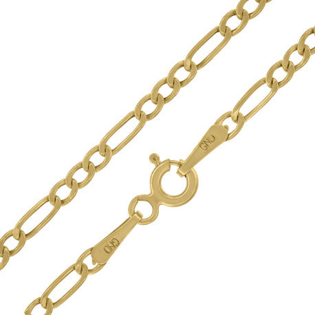 10kt Yellow Gold Hollow Figaro Chain 2.0mm 7 to 24 inches