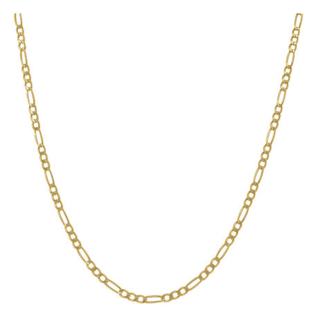10kt Yellow Gold Hollow Figaro Chain 2.3mm 7 to 26 inches