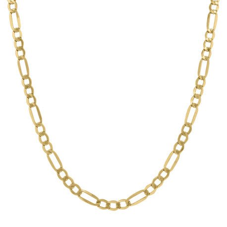 10kt Yellow Gold Hollow Figaro Chain 4.0mm 7 to 30 inches