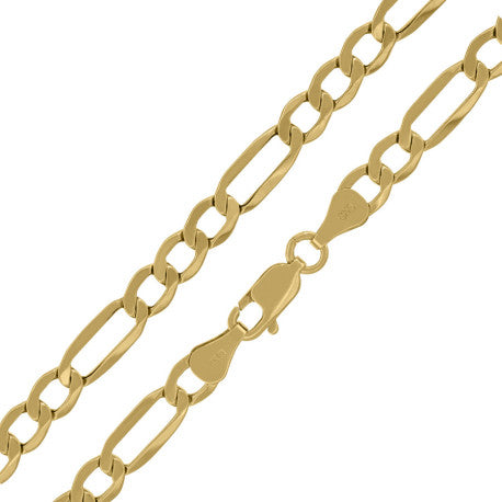 10kt Yellow Gold Hollow Figaro Chain 4.0mm 7 to 30 inches