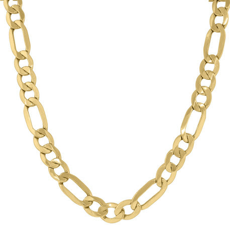 10kt Yellow Gold Hollow Figaro Chain 9.5mm 8 to 30 inches