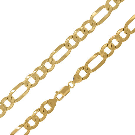 10kt Yellow Gold Hollow Figaro Chain 9.5mm 8 to 30 inches