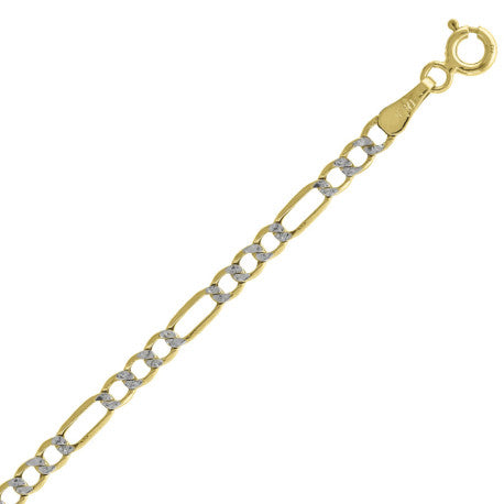 10kt Two-tone Gold Hollow Figaro Pave Chain 3.5mm 7 to 30 inches