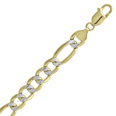 10kt Two-tone Gold Hollow Figaro Pave Chain 4.1mm 7 to 30 inches