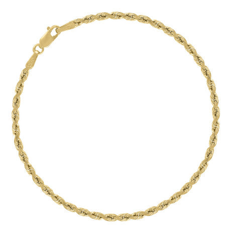 10kt Yellow Gold Hollow Rope Chain 2.5mm 7 to 30 inches