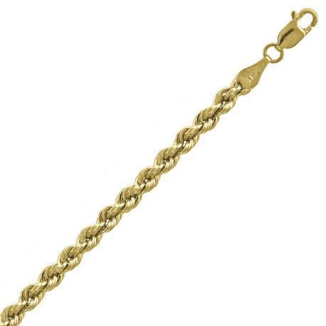10kt Yellow Gold Hollow Rope Chain 4mm 8 to 28 inches