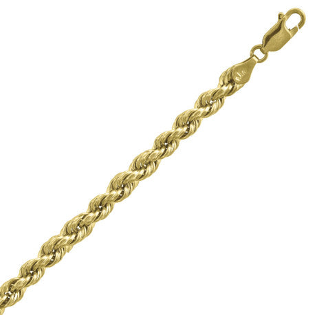 10kt Yellow Gold Hollow Rope Chain 4mm 8 to 28 inches