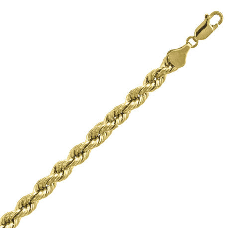 10kt Yellow Gold Hollow Rope Chain 6mm 8 to 30 inches