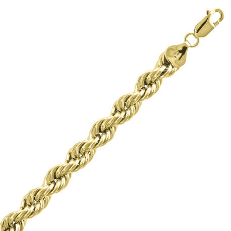 10kt Yellow Gold Hollow Rope Chain 7mm 9 to 30 inches