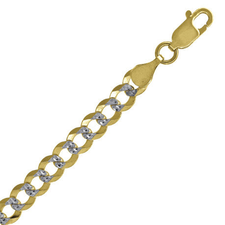 10kt Two-tone Gold Solid Pave Cuban Chain 4.7mm 7 To 30 Inches