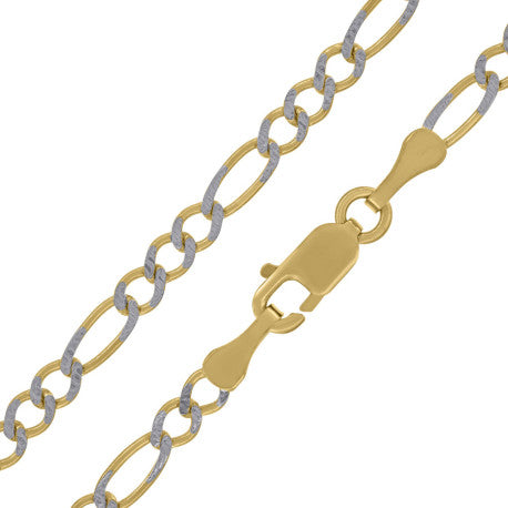 10kt Two-tone Gold Solid Figaro Pave Chain 2.0mm 9 to 24 inches