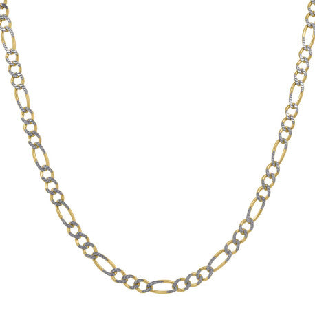 10kt Two-tone Gold Solid Figaro Pave Chain 2.0mm 9 to 24 inches