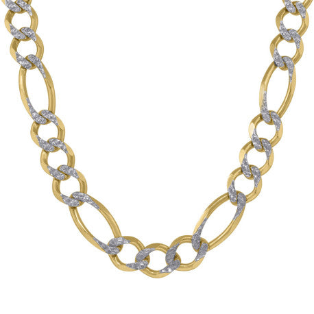 10kt Two-tone Gold Solid Figaro Pave Chain 4.5mm 7 to 30 inches