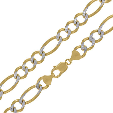 10kt Two-tone Gold Solid Figaro Pave Chain 5.3mm 7 to 30 inches