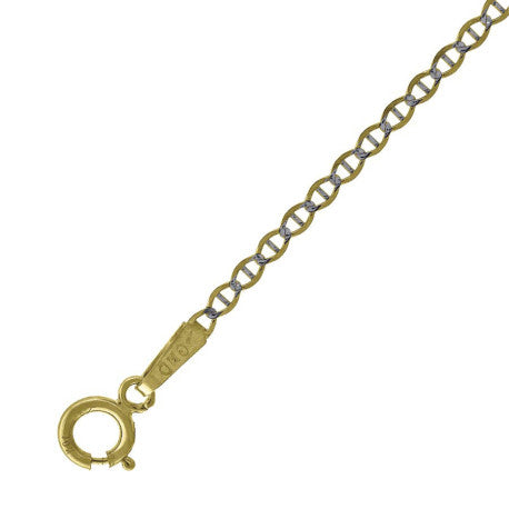 10kt Two-tone Gold Solid Mariner Pave Chain 1.4mm 9 to 24 inches