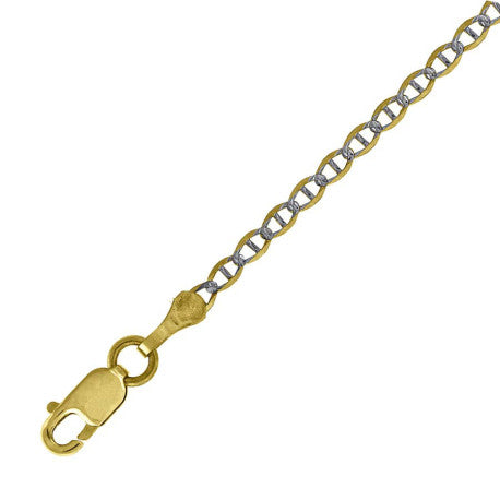10kt Two-tone Gold Solid Mariner Pave Chain 1.9mm 9 to 26 inches