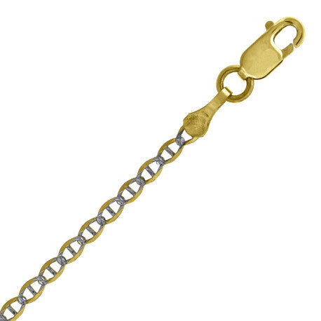 10kt Two-tone Gold Solid Mariner Pave Chain 2.5mm 8 to 26 inches