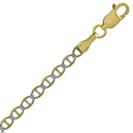 10kt Two-tone Gold Solid Mariner Pave Chain 3.0mm 7 to 26 inches