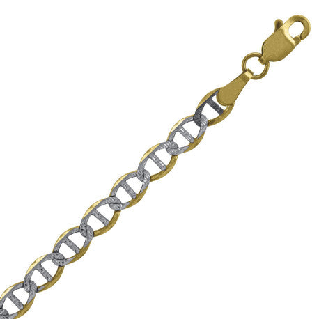 10kt Two-tone Gold Solid Mariner Pave Chain 4.0mm 7 to 30 inches
