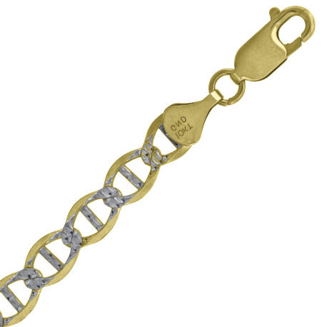 10kt Two-tone Gold Solid Mariner Pave Chain 7.5mm 8 to 30 inches