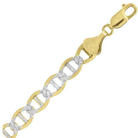 10kt Two-tone Gold Solid Mariner Pave Chain 8.9mm 8 to 30 inches