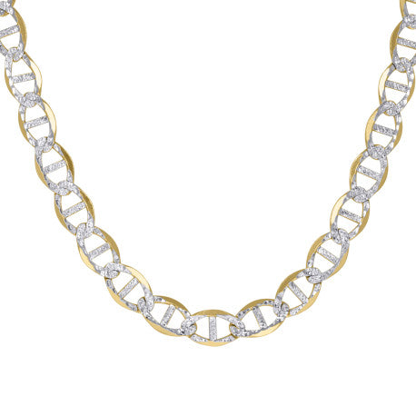10kt Two-tone Gold Solid Mariner Pave Chain 10.4mm 9 to 30 inches
