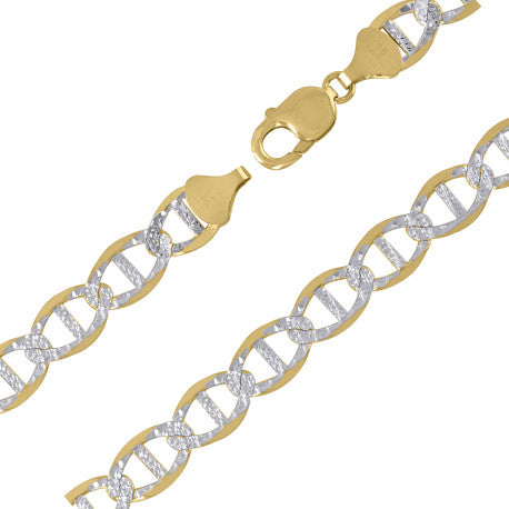 10kt Two-tone Gold Solid Mariner Pave Chain 10.4mm 9 to 30 inches