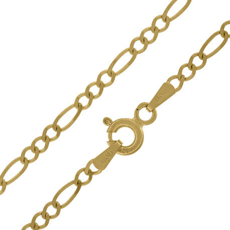10kt Yellow Gold Solid Figaro Chain 2.0mm 7 to 24 inches