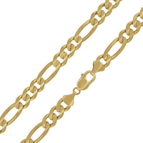 10kt Yellow Gold Solid Figaro Chain 9.0mm 8 to 30 inches