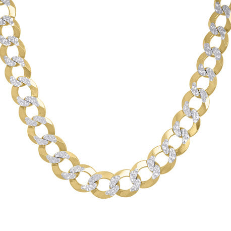 10kt Two-tone Gold Solid Pave Cuban Chain 14.2mm 9 To 30 Inches