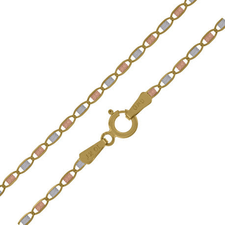 10kt Tri-color Gold Valentino Chain 1.6mm 9 To 24 Inches