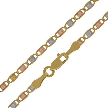 10kt Tri-color Gold Valentino Chain 2mm 9 To 24 Inches