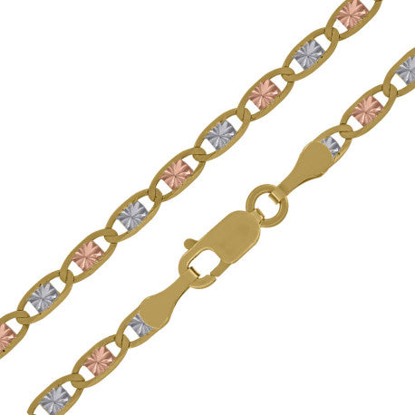 10kt Tri-color Gold Valentino Chain 2.5mm 9 To 24 Inches