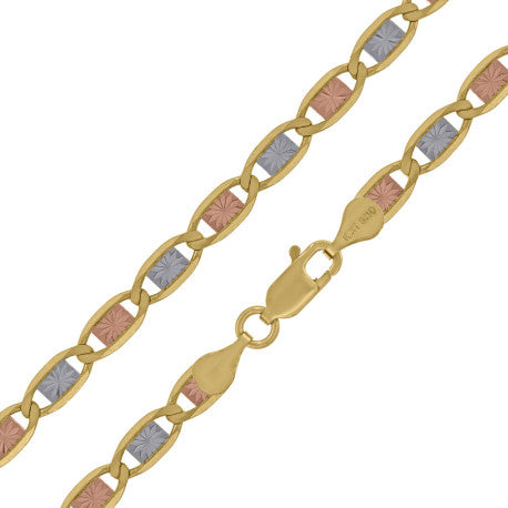 10kt Tri-color Gold Valentino Chain 4mm 16 To 30 Inches