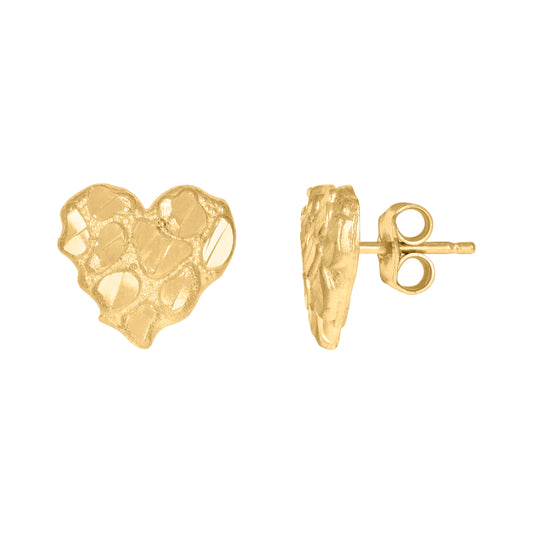 10Kt Gold Dome Puffy Heart Nugget Earrings