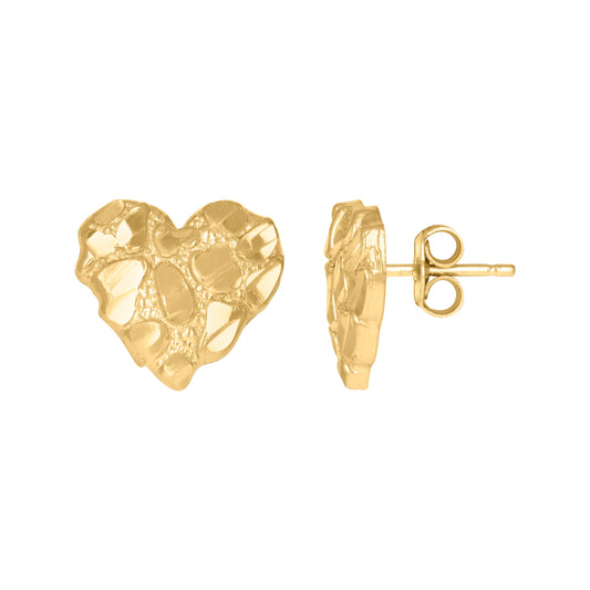 10Kt Gold Dome Puffy Heart Nugget Earrings