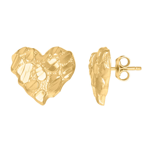 10Kt Gold Dome Puffy Heart Nugget Earrings