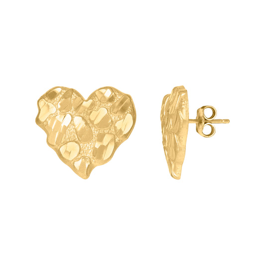 10Kt Gold Dome Puffy Heart Nugget Earrings