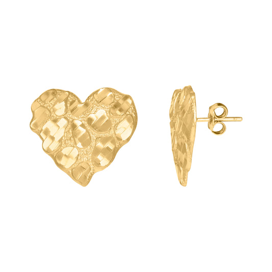 10Kt Gold Dome Puffy Heart Nugget Earrings