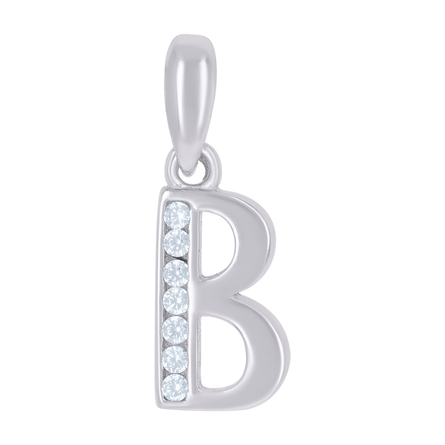 925 Sterling Silver Cz Pendant Initial Letter "B"