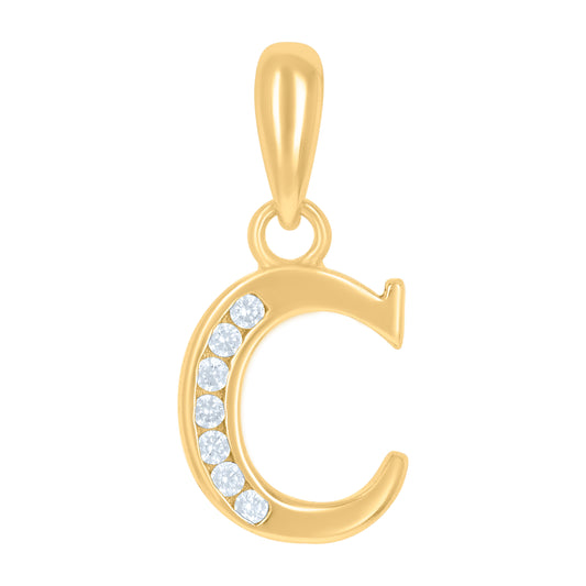 925 Sterling Silver Cz Pendant Initial Letter "C"
