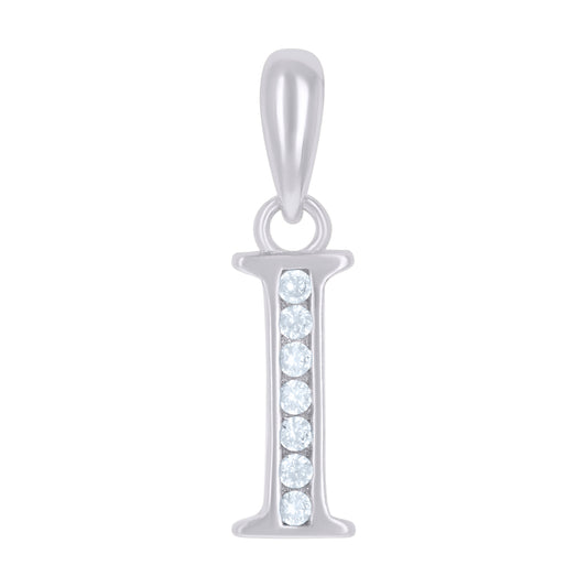 925 Sterling Silver Cz Pendant Initial Letter "I"