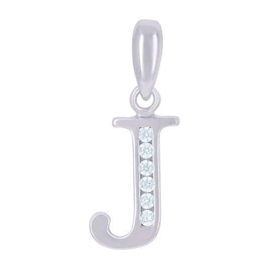 925 Sterling Silver Cz Pendant Initial Letter "J"